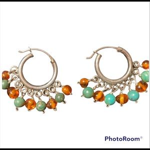 Loop Earrings w/ Tangle Beads of Turquoise and Amber